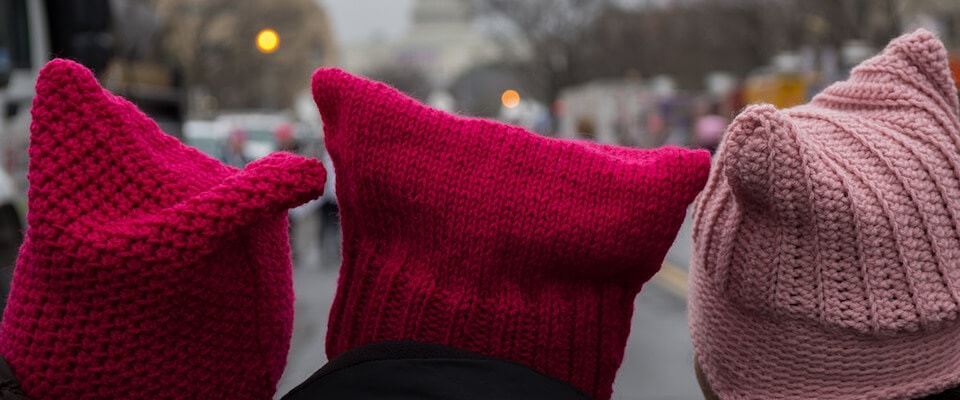 Red and pink winter hats